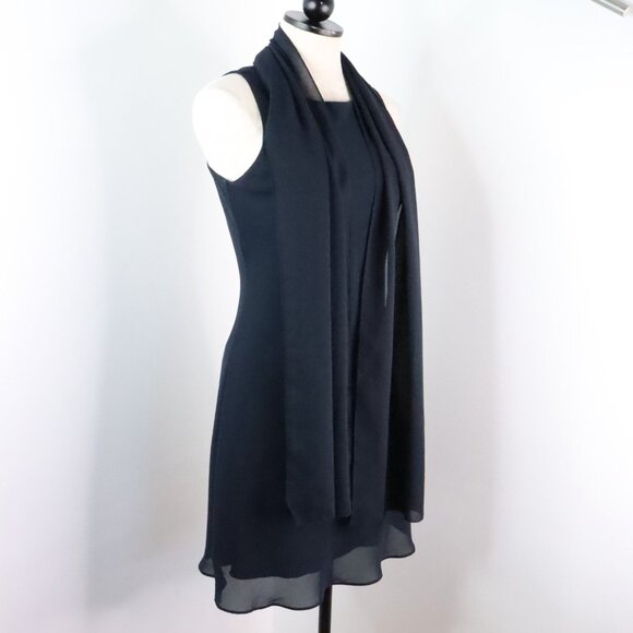 Vintage Alyn Paige Women's 7/8 Y2K Navy Blue Chiffon Sleeveless Dress w/ Sash - Picture 3 of 9